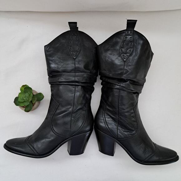 BCBGeneration "Silk" Slouchy Black Leather Cowboy Boots Western Size 7.5 - Picture 2 of 12